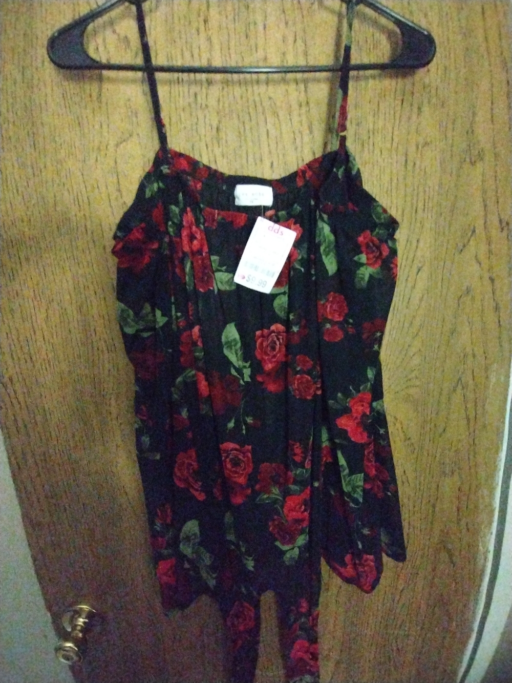 Floral Spaghetti Strap Blouse - Red Rose on Black